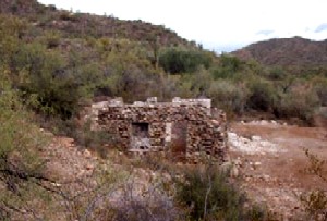 Remains of the Burfind Hotel in Gillett, Arizona
